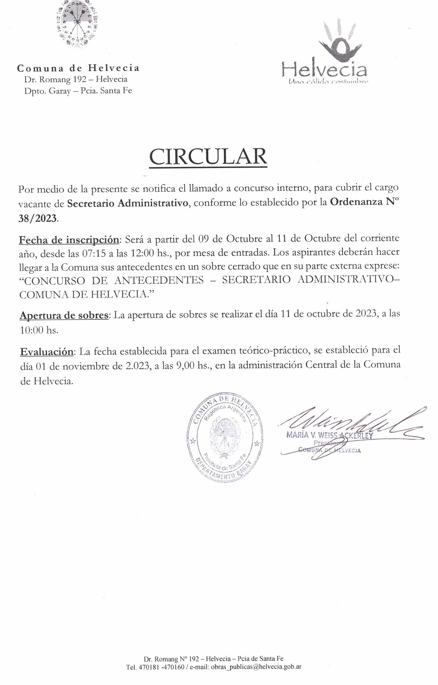 CONCURSO INTERNO SECRETARIO ADMINISTRATIVO