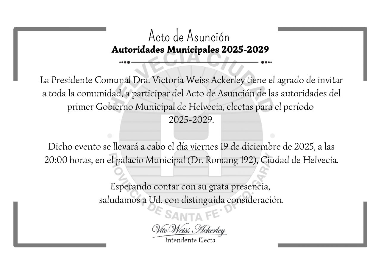 Invitación Acto de asunción de Autoridades Municipales